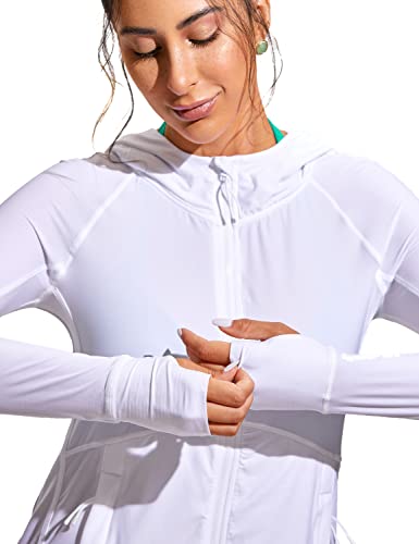 Crz Yoga Womens Upf 50+ Zip Front Hoodie Long Sleeve Rash Guard - Quick Dry Lightweight Uv Sun Protection Swim Shirts White X-Large #TOP3
