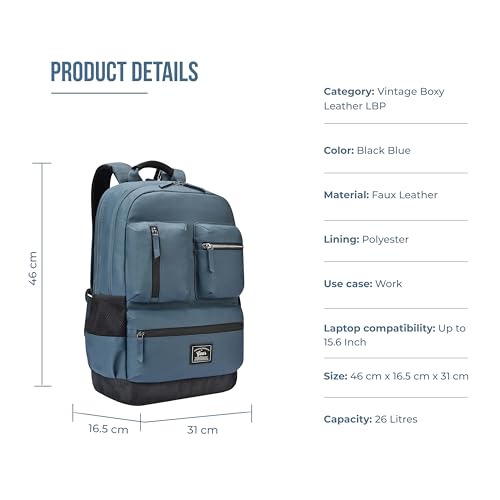Image of Gear Vintage Boxy 18 inch /26L Medium Faux Leather Water Resistant Laptop Backpack /Casual Backpack /Daypack /Travel Backpack /College Backpack for Men /Women (Navy - Black)
