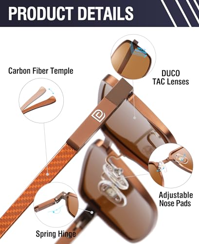 Image of DUCO Retro Rectangular Polarized Sunglasses for Men Trendy Carbon Fiber Shades