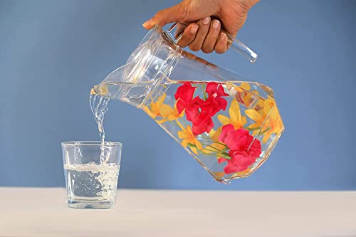 Image of Premium 1300ML Glass Water Jug with Airtight Lid & Handle | Beverage Carafe for Home Office Etc | Pitcher for Serve Juice Milk Beverage Chaas Cocktail (V Duck Pot 1.3 Liter)