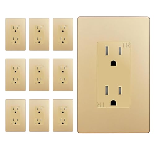 Image of ENERLITES Elite Series Decorator Receptacle Outlet, Child Safe, Tamper-Resistant, Self-Grounding, 2-Pole, Residential Grade, 15A 125V, UL Listed, Wall Plate Included, 61501-TR-GD, Gold (10 Pack)