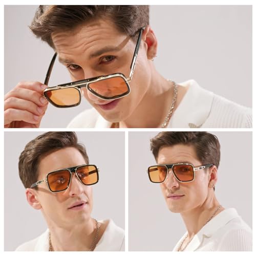 Image of Freckles Mark Trendy Retro Sunglasses for Men Women Stark Vintage Shades 70s Italian Fashion Square Metal Glasses
