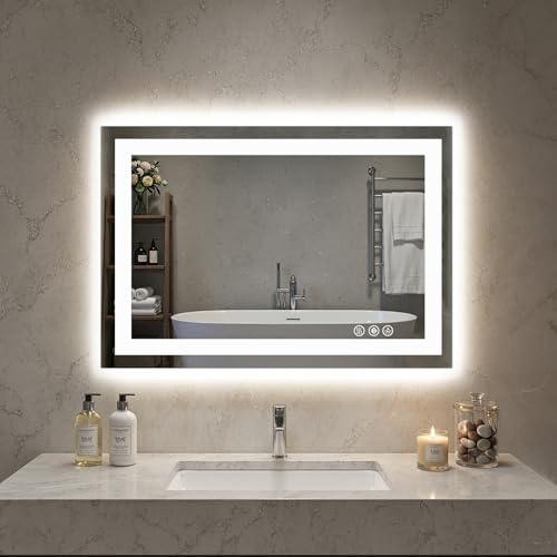 Sweetcrispy 24'x32' Smart Anti-Fog LED Bathroom Mirror with Lights and Front Light & Backlit, 3 Color Temperatures, Dimmable, Memory Function, Rectangle Modern Vanity Mirror