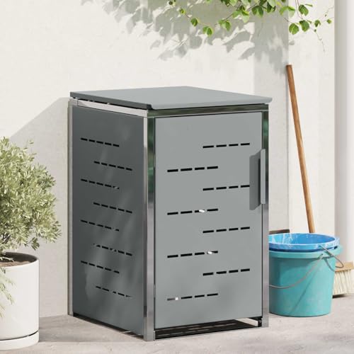 Ordellia Caja para contenedores de basura de acero inoxidable gris, ampliable para jardín, terraza, patio y entrada, ventilada con puertas magnéticas de cierre suave, 77,5 x 69 x 112,5 cm para 1