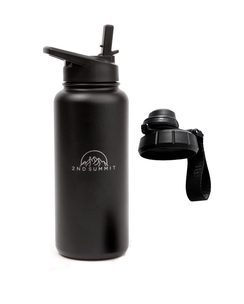 Sports Water Bottle 32oz, Stainless Steel Hiking Water Bottle with BPA Free Double Wall Vacuum Insulation – Laser Engraved Logo, Leak Proof, Travel Water Bottle