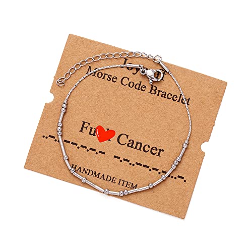 Image of JoycuFF Inspirational Morse Code Bracelets for Women Silver Beads Jewelry Encouragement Mantra Gifts for Her