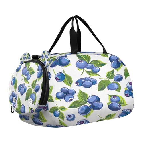 livre SKYSHU Blueberry Grand sac de week-end imperméable avec bandoulière amovible et compartiment à chaussures et poche humide