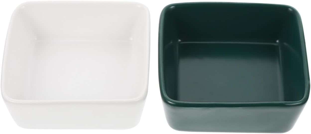 Outanaya 2pcs Small Pet Feeder Bowls Anti-Fall Ceramic Food Bowls for Hamsters Guinea Pigs and Small Animals in White and Dark Green for Secure Feeding