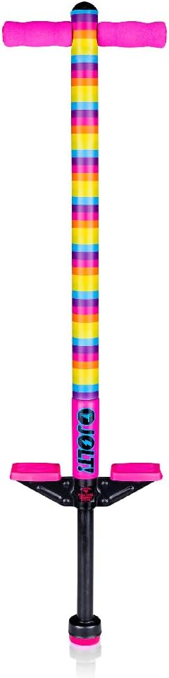 Flybar Jolt Pogo Stick for Kids Ages 6+, 40 to 80 Pounds, Perfect for Beginners, Easy Grip Foam Handles, Anti-Slip Foot Pegs, Outdoor Toys for Boys, Jumper Toys for Girls, Outside Toys for Kids Rainbow