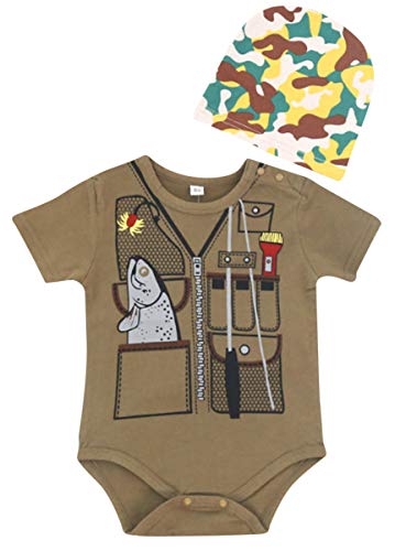 Image of FANCYBABY Baby Boy Fisher Fishing Hunter Camouflage Hat Cap Romper Top Shirt Set Outfit
