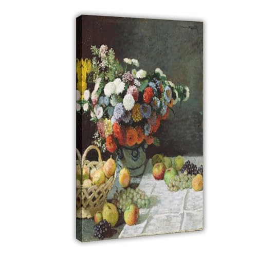Toile nature morte fleurs fruits tableau déco 30,5 x 45,7 cm esthétique