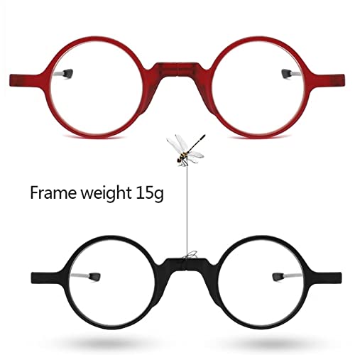 Składane okulary do czytania w stylu retro, okrągłe, niebieskie, blokujące światło dla kobiet, mężczyzn, przenośne kompaktowe czytniki TR90 z etui z PU (kolor: czerwony, rozmiar: 3,0 x)