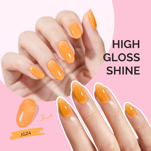 Image of MelodySusie Yellow Gel Nail Polish, 0.5Fl.oz Jeweliver Jelly Gel Polish Translucent Neon Yellow Orange Color Soak Off UV LED Gel Polish Nail Art Design Manicure Salon DIY At Home JG24