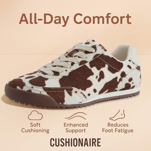 CUSHIONAIRE Techno Women’s Vegan Cow Print Calf-Hair Lace-Up Sneakers with Memory Foam Comfort2