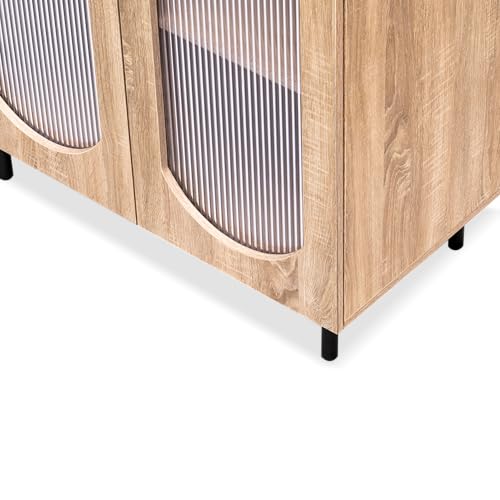 Image of Rocco Stellar Bookshelf with Upper Shelf, Auto LED Lights & Acrylic Doors | Engineered Wood Bookcase | Adjustable Shelves, Scratch-Resistant | Living Room, Library & Office (Oak, Medium Size)