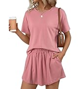 BLENCOT 2 Piece Skirt Sets for Women Summer T Shirt Shorts Matching Set Lounge Outfits Sweatsuit Set