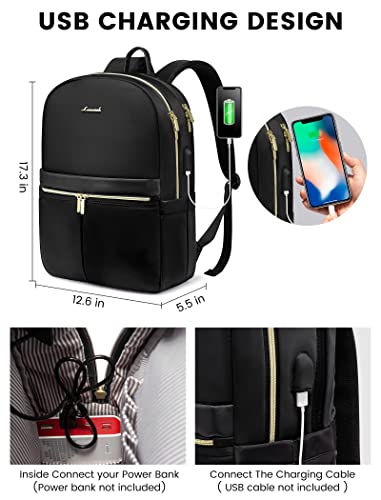 Lovevook Travel Laptop Backpack Women, 15.6 Inch Anti-Theft Water Resistant Computer Back Pack, College Work Teacher Nurse Bag With Usb Charging Port, Large Capacity, Black #TOP4