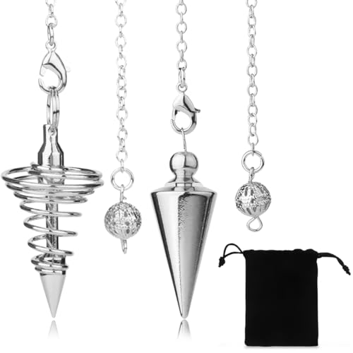 NJCXOLA - Péndulo de 2 piezas, péndulo de metal, juego de varillas de radiestesia místicas para adivinación, accesorios de tarot, regalo para equilibrar el aura para los amantes del tarot