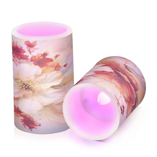 ALAZA Gorgeous Flowers Flickering Flameless Candles Battery Operated with Remote Timer,Tea Light Candles LED Pillar Votive Candles Set of 2 for Outdoor Indoor Decorations
