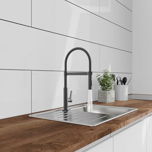 SCHÜTTE 79142 MIAMI Küchenarmatur 360°, Einhebelmischer mit ausziehbarer, magnetischer Geschirrbrause, Spültischarmatur Mischbatterie für die Spüle, Wasserhahn Küche Graphit