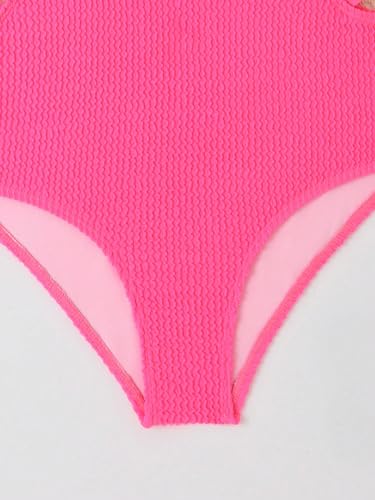 Image of WDIRARA Girl's One Piece Swimsuit Cut Out Side Scoop Neck Swimwear Bathing Suit Hot Pink 10Y
