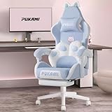 PUKAMI Gaming Chair with Cat Ears,Cute Computer Chair for Girl with Footrest,Ergonomic Gamer Chair, Kawaii Gaming Chair, Game Chair (Blue)