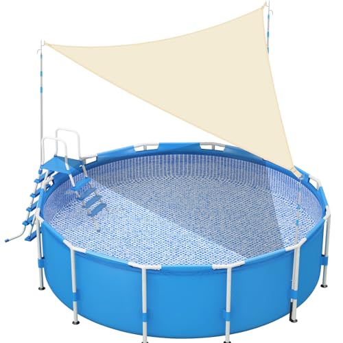 Vincreem Pool Canopy Sunshade with 6.2ft Adjustable Poles for 18 to 24ft Above Ground Pool Summer Triangle UV Block Waterproof Canopy Compatible with Most Oval or Rectangular Above Ground Swimming