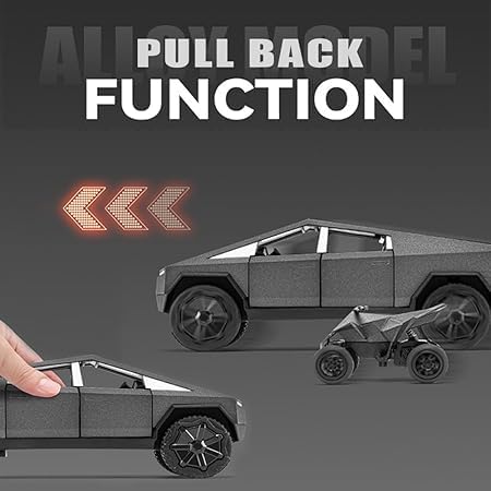 Image of Tesla Cybertruck Diecast Car 1:32 Scale | Metal Alloy Pickup Truck with Trailer, Sound & Light | Pull-Back Off-Road Toy Vehicle for Kids【Grey- Colour】
