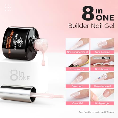 MODELONES 8 in One Builder Gel für Gelnägel - Nagelverstärker UV Gel für Strengthener Extension Base Nagelverlängerung - Nail Repair Base Coat Nail Art Maniküre Nude Rosa 2 Stück