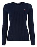 Ralph Lauren Polo Damen Pullover mit Zopfmuster Dieser luxuriöse Langarm-Pullover ist aus den weichsten Garnen der Baumwolle gestrickt und verfügt über ein charakteristisches gesticktes Pony auf der linken Brust. Lange Ärmel mit Rippbündchen