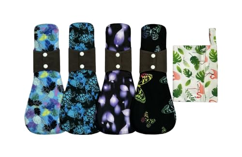 Image of 5pcs Set 1pcs Mini Wet Bag + 4 Pieces 14 Inch Overnight Charcoal Bamboo Mama Cloth /Menstrual Pads /Reusable Sanitary Pads (Flamingo)