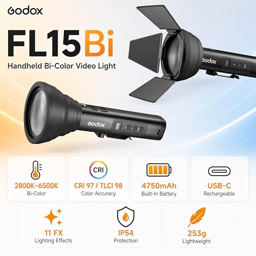Luz de vídeo LED bicolor Godox FL15Bi portátil con batería integrada y control por app móvil 2