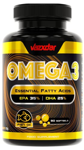 Vaexdar Omega 3 Capsulas 3000mg - Aceite de Pescado Omega 3 - Omega 3 EPA y DHA Vitamina E - 90 perlas - Ácidos Grasos Omega 3 - Alta Concentración - 1050mg EPA y 750mg DHA - Regula el colesterol Cover