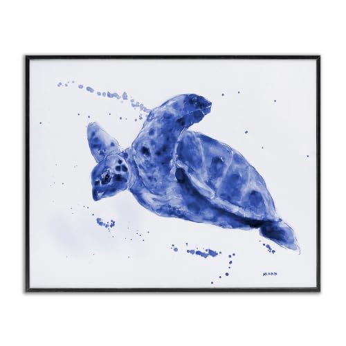 'Blue Sea Turtle Splashing Water Bubbles Design'| Framed Giclee Art