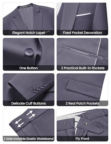 Image of WULFUL Men's Slim Fit Suit One Button 3-Piece Blazer Dress Business Wedding Party Jacket Vest & Pant