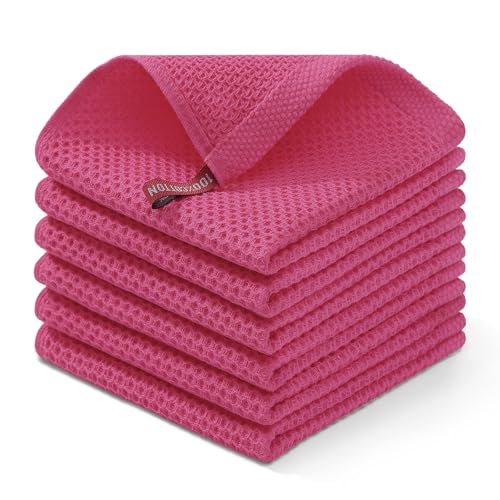 Image of Homaxy 100% Cotton Waffle Weave Kitchen Dish Cloths, Ultra Soft Absorbent Quick Drying Dish Towels, 12 x 12 Inches, 6-Pack, Hot Pink