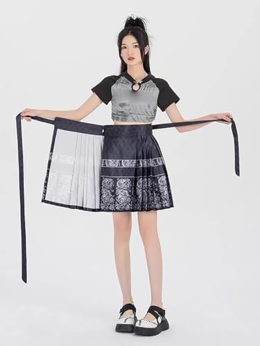 Jupe visage de cheval style chinois mini jupe plissée pour vos terrasses d'été - 4