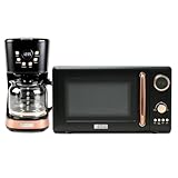 Haden 0.7 Cubic Foot Compact Countertop Microwave Oven, 700 Watts, Bundled with 12 Cup Programmable Drip Coffee Maker Coffee Machine, Black & Copper