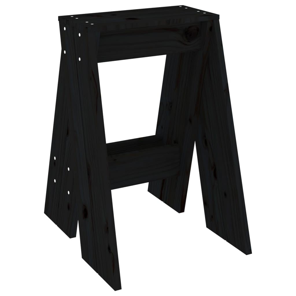 Hocker 2 STK. Schwarz 40x40x60 cm Massivholz Kiefer Klappbar Faltbar Platzsparend Tragbar Für Küche Esszimmer Balkon Garten Terrasse Camping Outdoor Wohnzimmer Party Erwachsene Stabil
