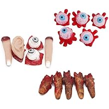 Halloween Decorations Blood Scary Props Set Realistic Fake Fingers Plastic Eyeballs Artificial Broken Body Parts Horror Prank Accessories for Haunted House Vampire Theme Parties Decor Supplies