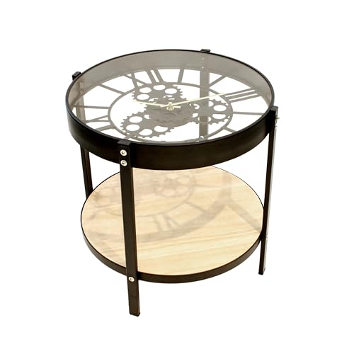 HOME DECO FACTORY - HD6446 Table Basse d'appoint avec Horloge, Fer, Noir, Transparent, 40,5 x 40,5 x...