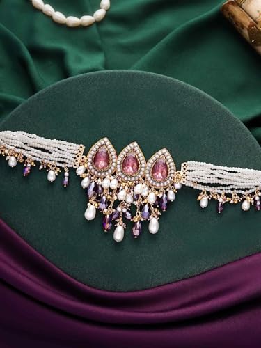 Image of SANJOYA by EVERSTYLISH Embroidered Choker Necklace for Women | Stone, Beads & Pearl Statement Neckpiece | Ethnic Jewelry for Weddings, Festivals & Special Occasions