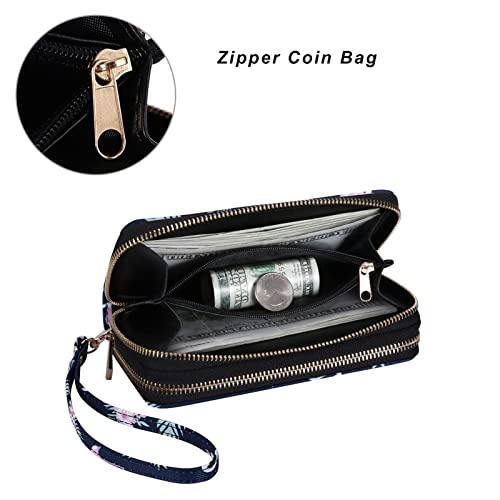 Image of Cellphone Wallet for Women Dual Zipper Long Purse with Removable Wristlet