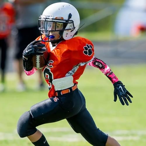 Image of SNOWSTAR Sports Pink Ribbon Breast Cancer Awareness Arm Sleeve Compression Fit No Slip Football Flames