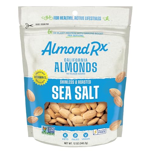 Image of AlmondRx | Heart Healthy Skinless Lightly Salted California Almond Snack Packs | Fortified with Vitamin D | Plant Protein | Keto | Vegan | No Sugar Added (12 Ounce (Pack of 1), Sea Salt)