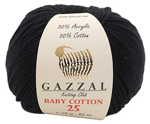 NASKA ガザール ベビーコットン25 毛糸 中細 Col.3433 ブラック 系 25g 約82m 10玉セット