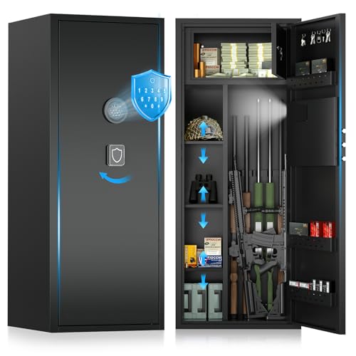 Image of 12-15 Large Gun Safe for Rifles and Pistols, Gun Cabinets for Rifles and Shotguns with Digital Keypad and Alarm Mode, Easy Assembly Rifle Safe for Home, Internal Lockable Box & Removable Shelves