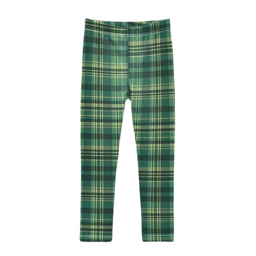 ALAZA Girls' Leggings Children's Yoga Pants Skinny Printed Dance Check Plaid Green 2 Comfortable 4T