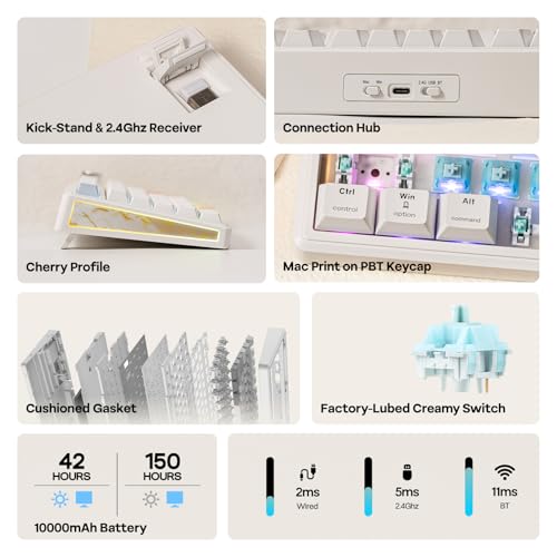 Image of EPOMAKER TH80 V2 PRO Wireless Gaming Keyboard with Screen&Knob, 10000mAh, 2.4Ghz /BT /USB-C, RGB, Hot Swap, Custom Driver, NKRO, PBT Keycap, Mechanical Keyboard for PC /Mac (White, Creamy Jade)
