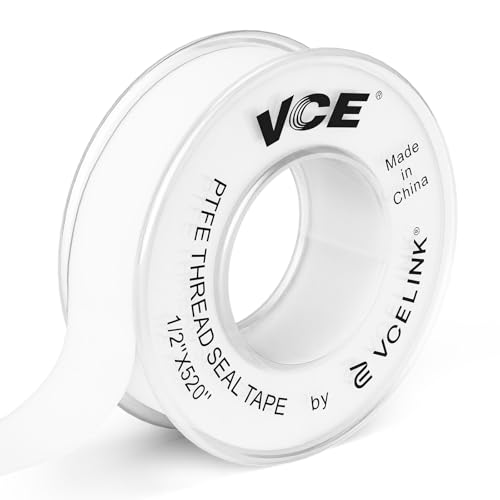 VCE 1 Pack PTFE Tape Plumbers Tape with Snap-On Cover Premium Teflon Sealing Tape to Stop Leaks for Bathroom Kitchen and Garden Threaded Pipe Fittings 12mm x 13m